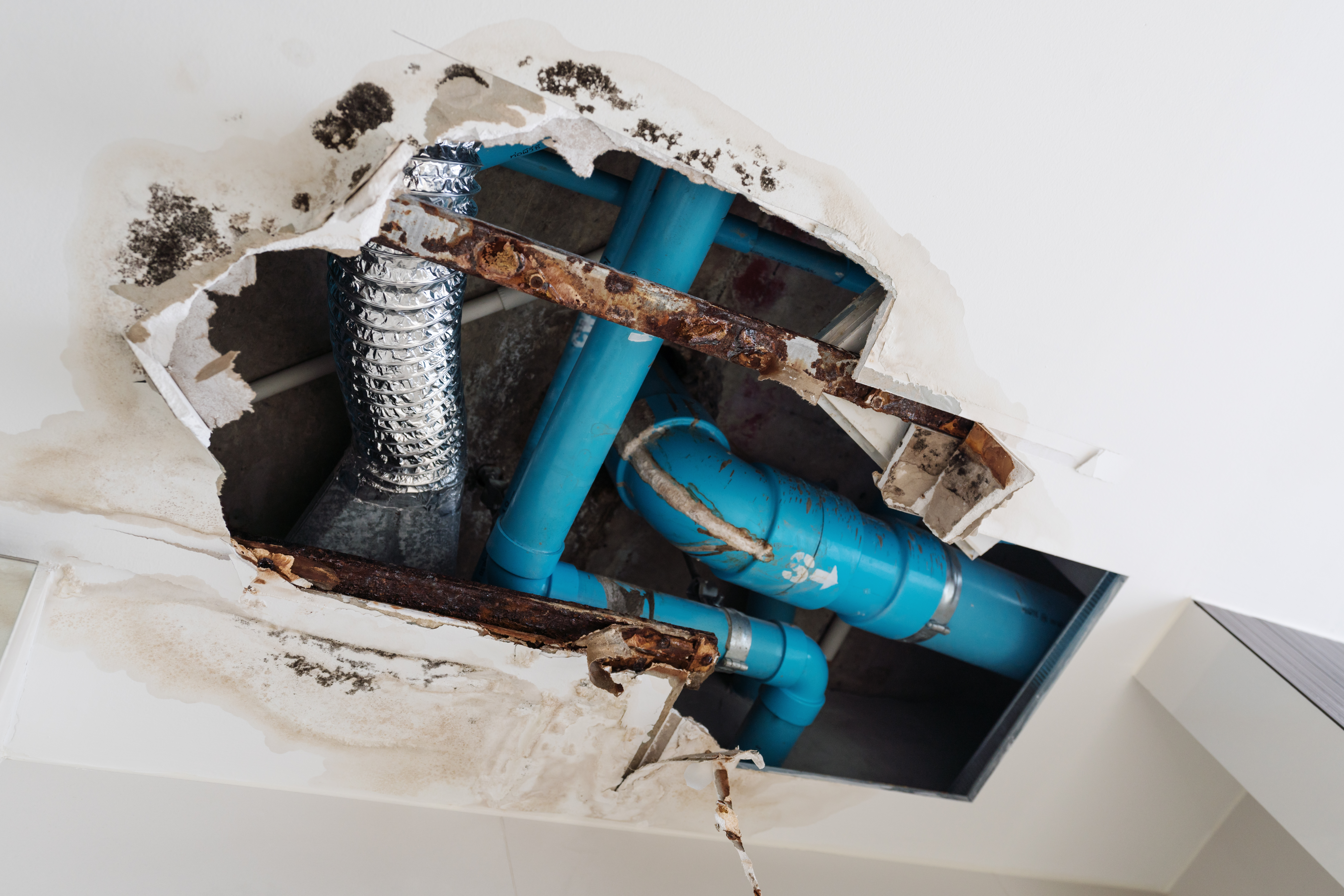 Damage Home Ceiling In Restroom Water Leak Out From Piping
